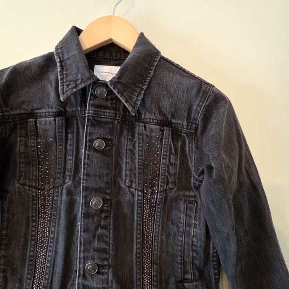 Current Elliott Women's Black "The Studded Baby Trucker" Jean Jacket Sz 1 Small - Picture 4 of 13